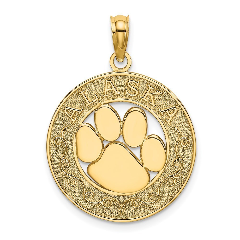 14k Yellow Gold Small Travel ALASKA w/ Bear Paw Necklace/Bracelet Charm Pendant